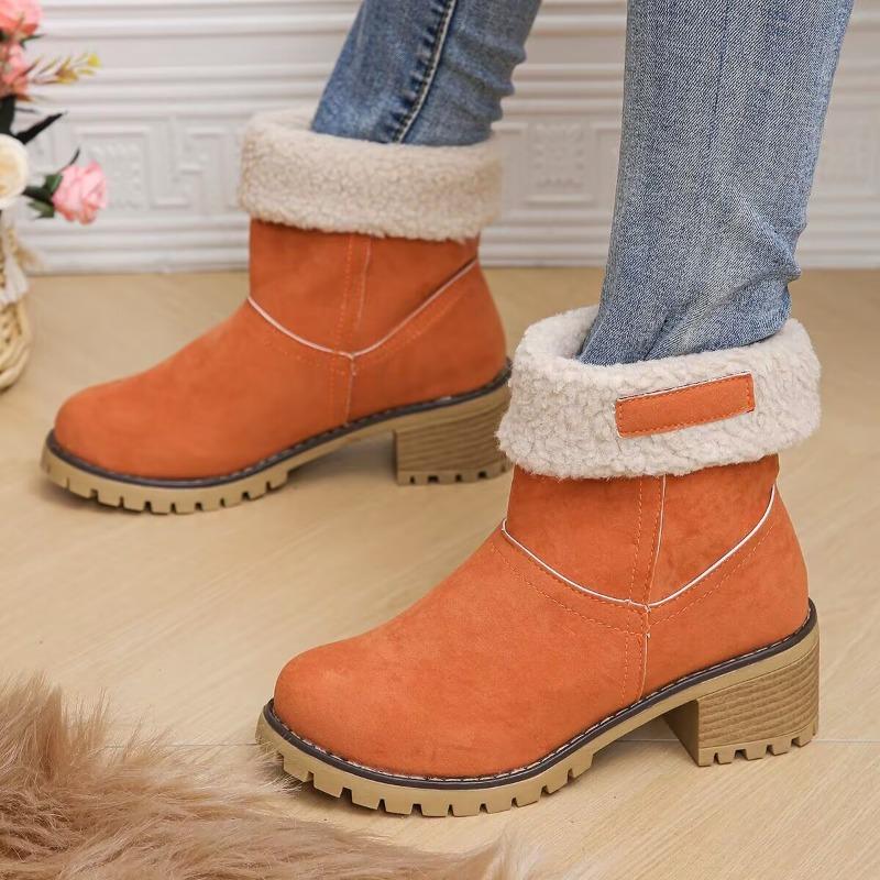 Autumn and Winter New Round-headed Martin Boots Women's Sleeves Wear Two Fleece Warm Snow Boots Short Thick Heel High Heel Short Boots