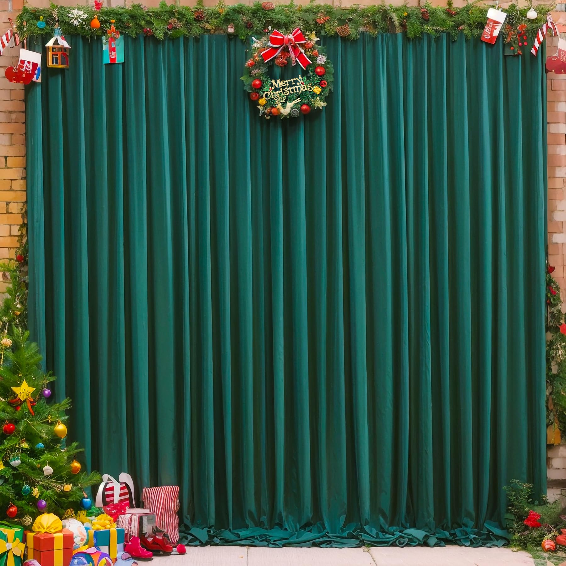 

Christmas Green Backdrop Curtain, Wrinkle Free Soft Fabric Drapes Wedding Dark Green Curtain Backdrop for Birthday Party Decor 70x300cm&Rod Pocket