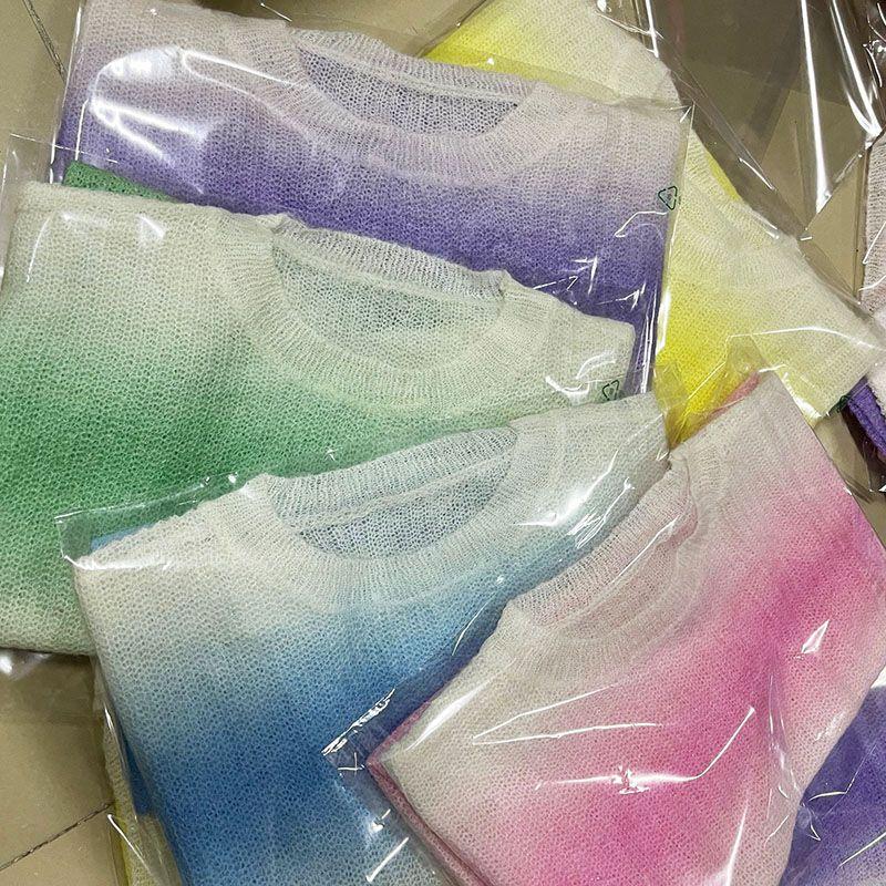 Autumn New Arrival Gradient Dyed round Neck Loose Long Sleeves Idle Style Knitting Sweater Mohair Lightweight Pullover Multicolor Women's Clothing