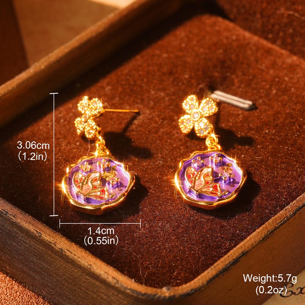 Monet Garden Violet Series Enamel Love Geometric Niche Vintage Premium Earrings Oil Painting Earrings