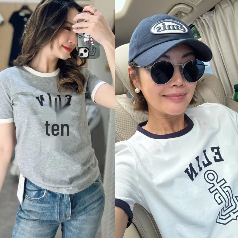 

CE Logo Print Comfortable Women s Short Sleeve T-Shirt - Versatile Spring/Summer Casual Loose Fit S (In Stock) белый