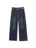 Retro Blue Women's Wide Leg Jeans - Petite, Nine-Point, Loose Fit, Straight Leg for Spring/Summer