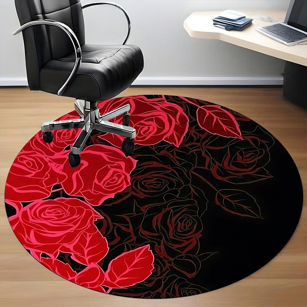1pc Roses Pattern Chair Carpet for Office, Round Non Slip Durable Large Size Office Carpet, Suitable for Office