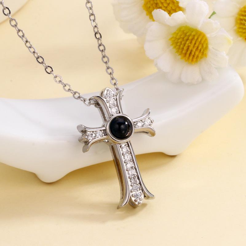 100 Languages 'I Love You' Projection Necklace - Cross-Chain Design for Women