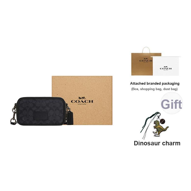 Coach Wyatt 20 Logo del Marchio Chiusura a Zip Tela Rivestita Borsa a Tracolla Piccola Borse da Uomo Carbone CW365-QBMI5
