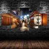 Japan Street Night Scene 5 Piece Five Panel Wall Canvas Print Modern Art Poster Picture Home Decor Gift For Him For Her