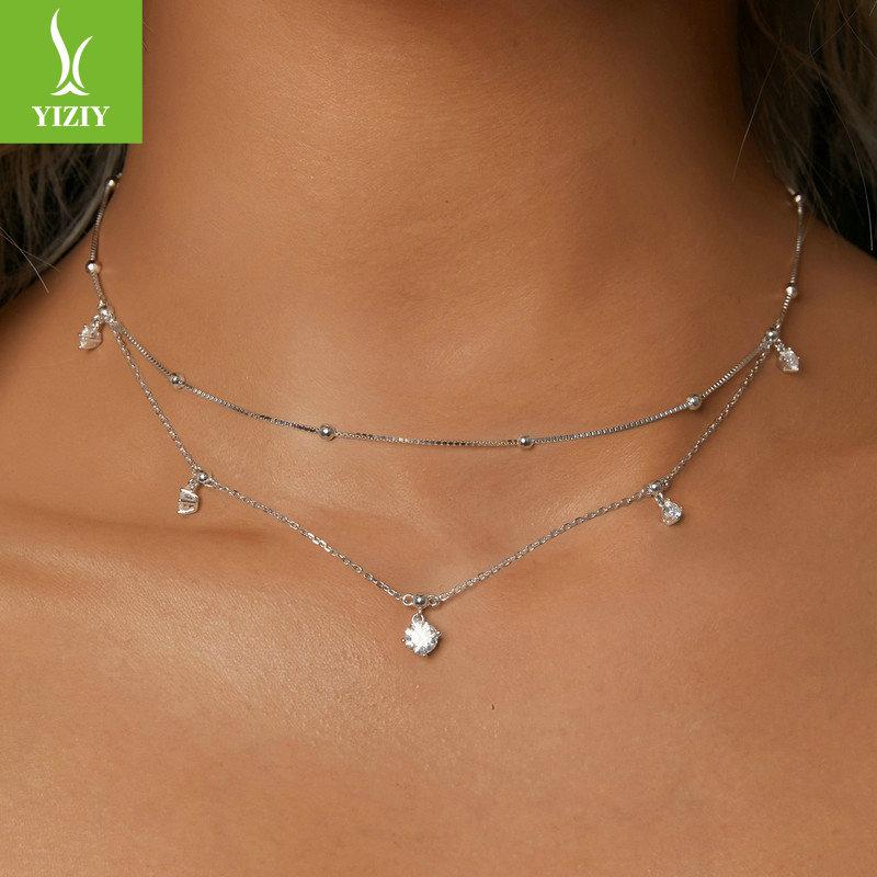 Exquisite Sparkling Fringed Moissanite Double-Layer Necklace, Fashionable And High-End S925 Silver Collarbone Chain