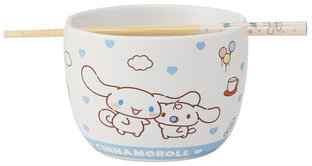 Skater Ceramic Bamboo Chopsticks Bowl, Set, 600ml, 21cm, Sanrio, Cinnamoroll, Friends, Girls, CHBWH1-A