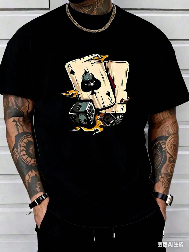 2026 Summer New Style Unisexs Pure Cotton Tshirt with Simple Poker Pattern Print Street Casual Fashion Comfortable and Soft