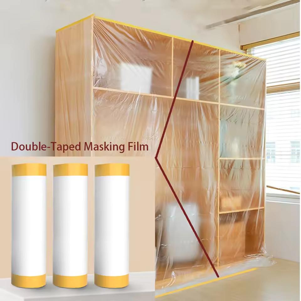 1roll Taped Masking Film Plastic Painting Drop Cloth Furniture Floors Appliance Protection Waterproof Anti-Dust Pre-Taped Cover