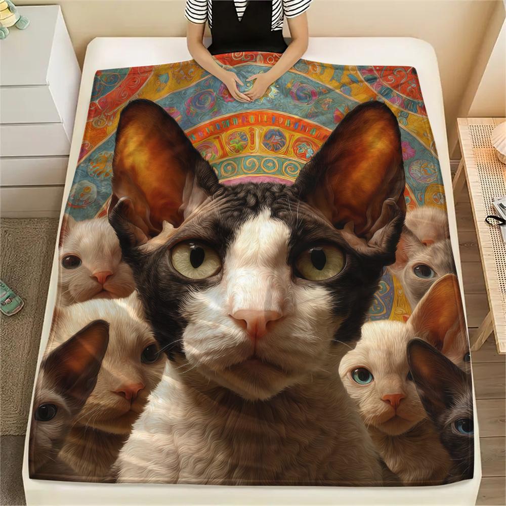 1PC Sphynx Cat Print Flannel Blanket, High Quality Comfortable for All Seasons, Home Decor, Warmth and Comfort, Perfect for Christmas Gifts