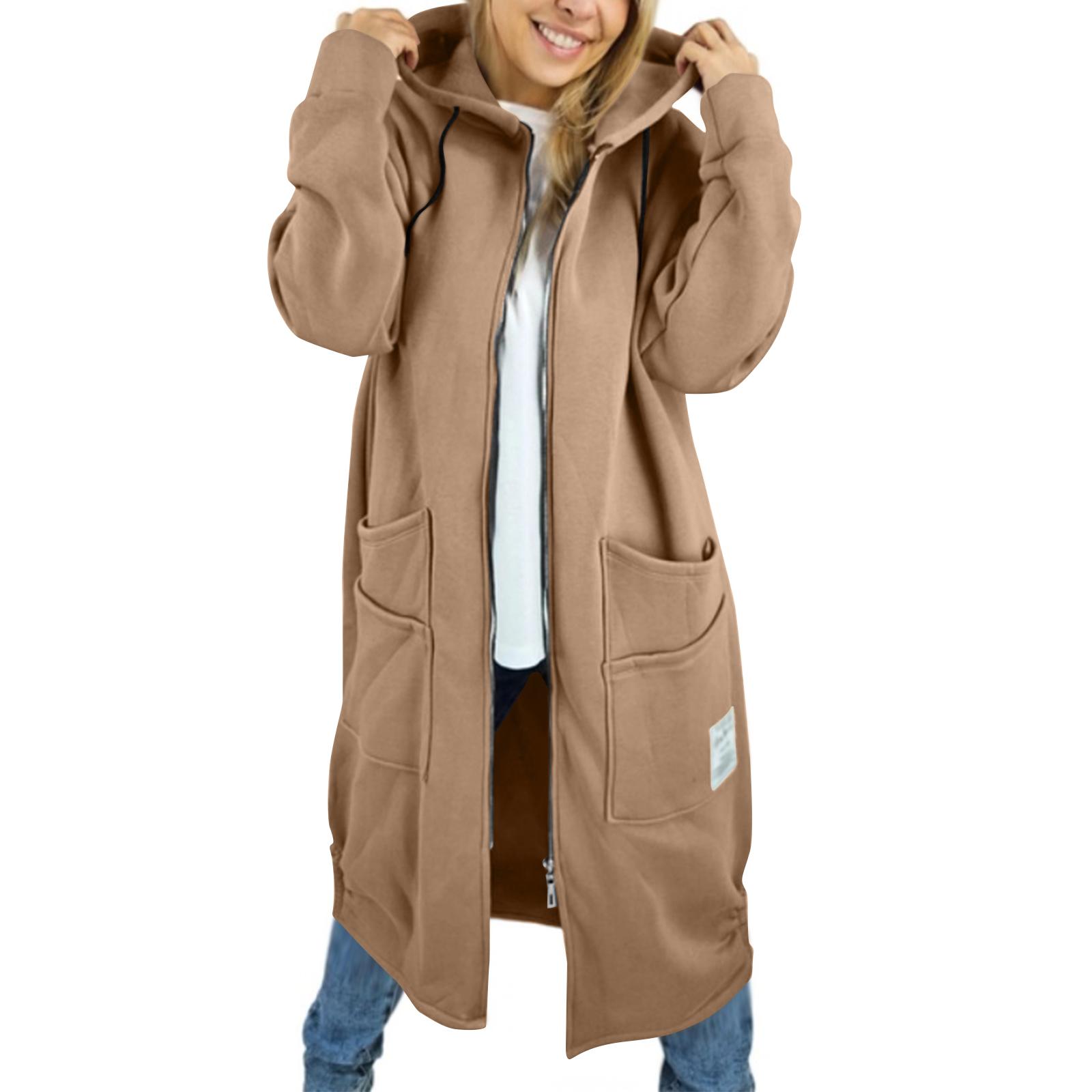 

Women s Fashion Casual Plus Size Hooded Long-Sleeve Solid Jacket L