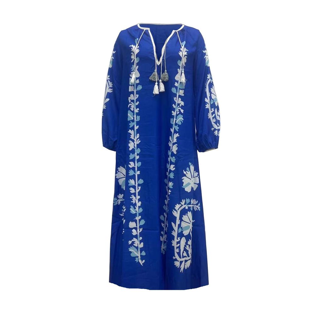 Women's Fashion Casual Bohemian Style V-Neck Long Sleeve Long Dresses Dresses