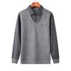 Spring and Autumn New Shirt Collar Fake Two-Piece Men's T-shirt Young and Middle-Aged Fashion Korean Style Striped Base Top Men