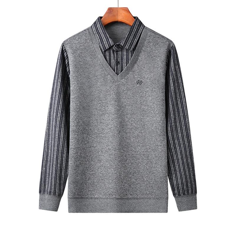 Primăvară și toamnă, guler de cămașă nou, tricou fals din două piese pentru bărbați, modă pentru tineri și vârste mijlocii, în stil coreean, cu bază în dungi