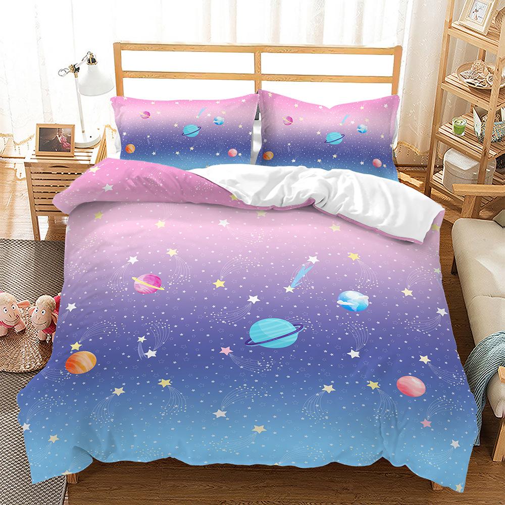 Bed Three-Piece Color Gradual Change Series Starry Sky Butterfly 3D Digital Printing Kit