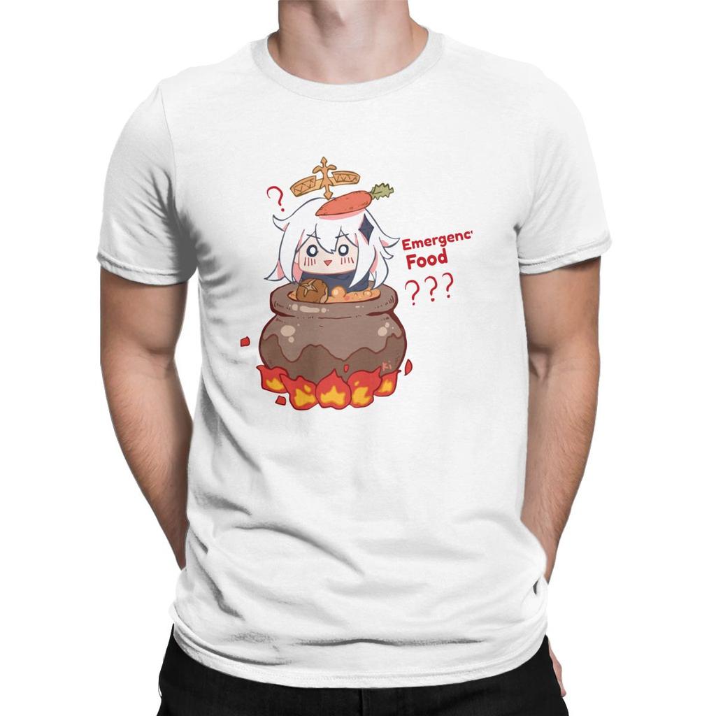 Vintage Paimon Genshin Impact Emergency Impact T Shirt For Men Pure Cotton T Shirts Genshin Impact