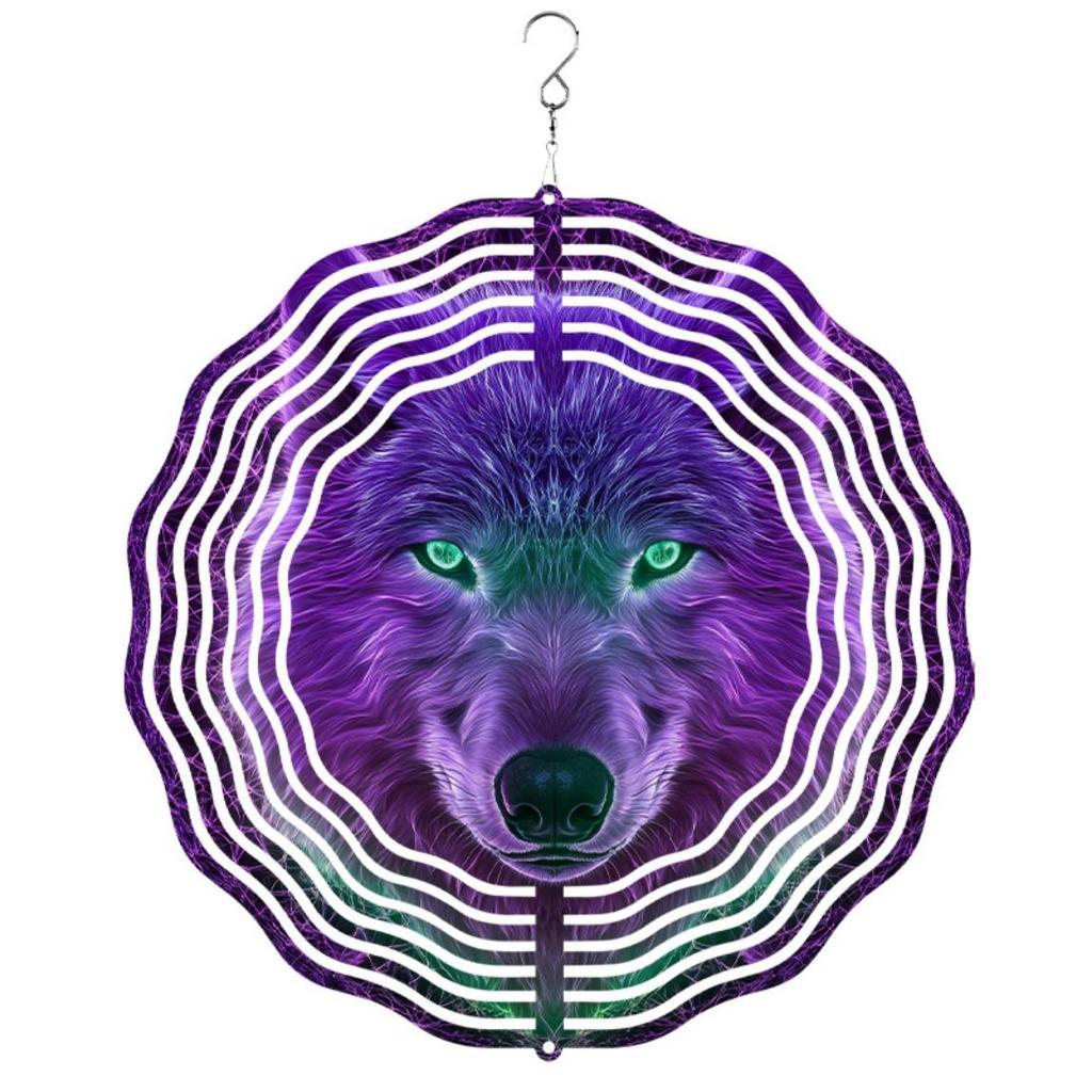10-Inch Metal Wind Chime with 360° Swivel Hook - Handcrafted Purple & Green Wolf Design, Outdoor Garden Decor