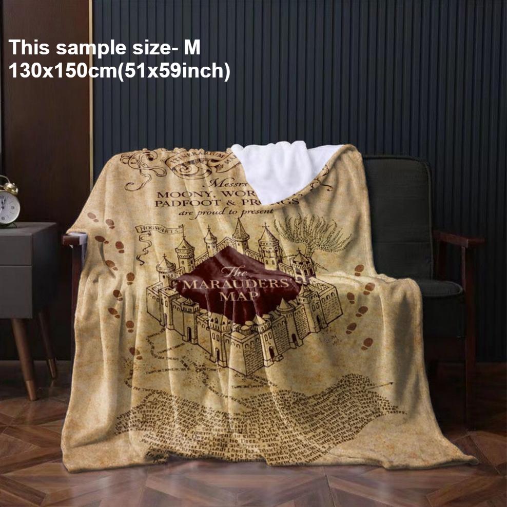1PC Blanket Marauders Map Vintage Antique map Flannel Thin blankets for Home Office Travel Camping Perfect gifts four season use