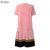 ZANZEA Vestido Casual Feminino de Verão com Gola Redonda e Manga Curta Plissado