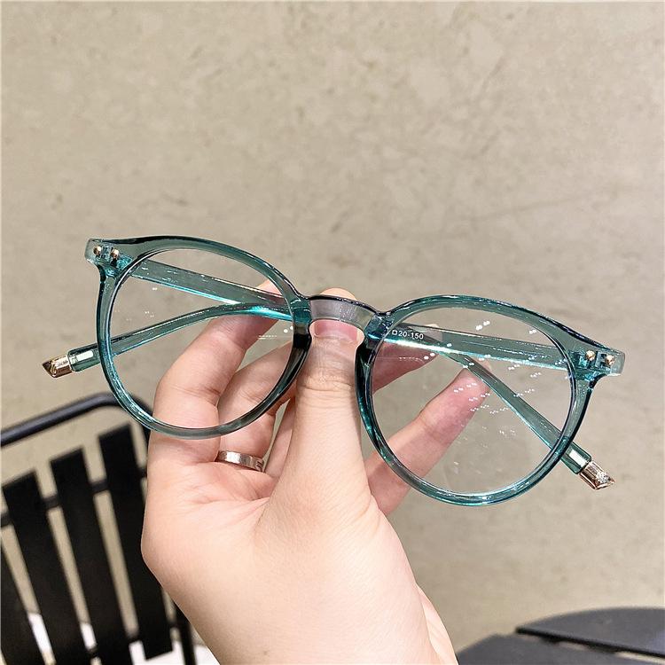 Retro Round Flat Lens Men's and Women's Anti Blue Light Glasses Frame, Transparent Lens Glasses Frame