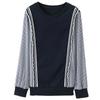 Spring and Autumn Fashion Versatile Slim Stripe Splice Fake Two Piece Long Sleeve Round Neck Loose Reducing Age Women's Sweater