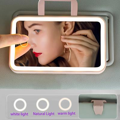 Espejo retrovisor LED para coche con sensor táctil, 3 modos de luz, recargable por USB, antideslizante, rotación de 360°.