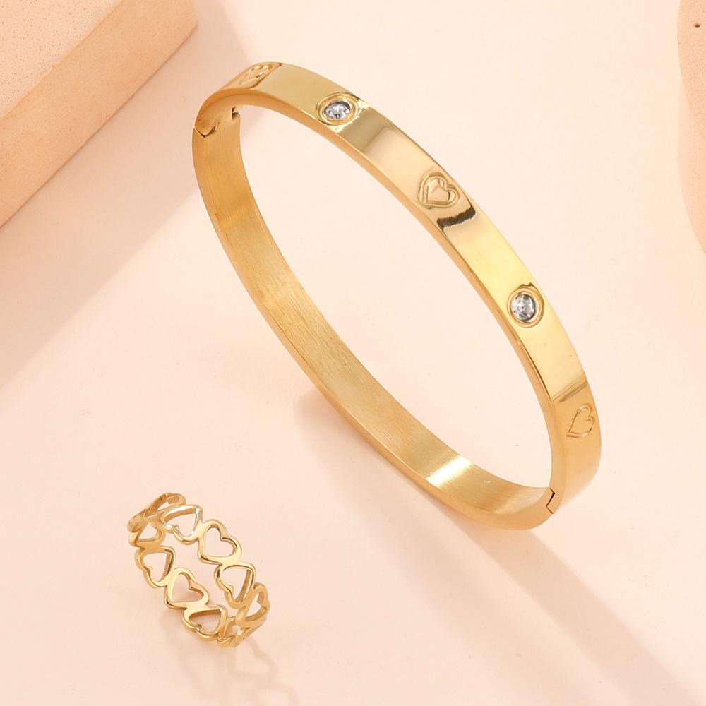 

Новый браслет из нержавеющей стали ручной работы с полым колоском пшеницы и инкрустированными бриллиантами, браслет класса люкс с позолотой 18 карат + набор колец Style4Gold Ring+Bracelet