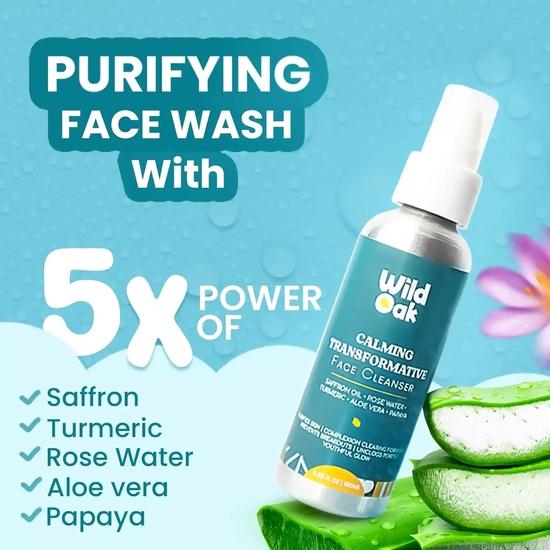WildOak Haldi, Kesar & Aloe Vera Face Wash | Ayurvedic Face Cleanser for Acne, Pimples & Pore Cleansing | Kills 99% Acne Germs| 100ml
