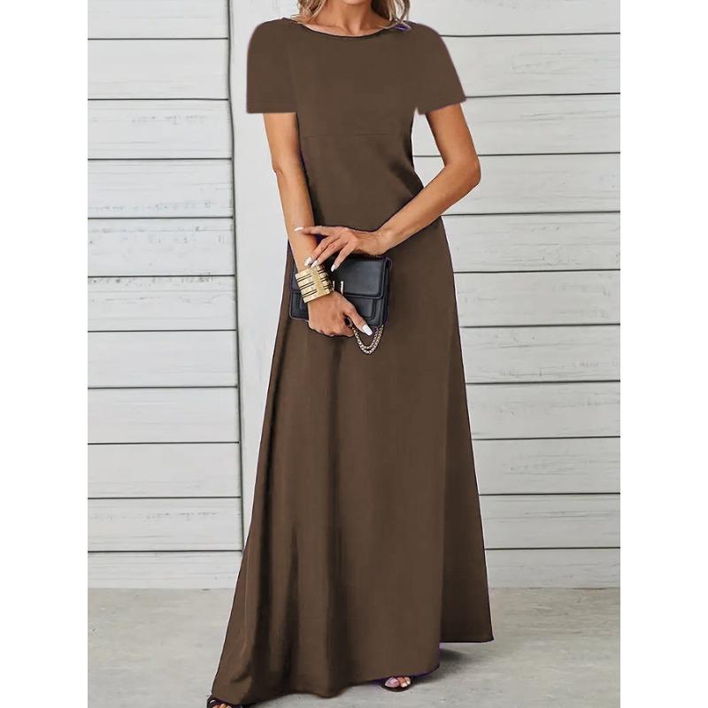 

JKASHDK женские модные летние весенние однотонные повседневные платья с коротким рукавом и круглым вырезом со средней талией и принтом XL темно-коричневого