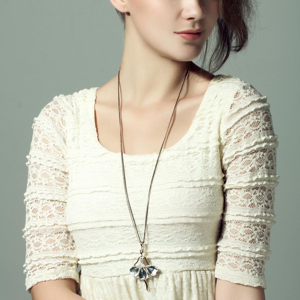 Brand IUHA Cute Doll Ballerina Long Necklace Austrian CZ Diamond Metal Allergy and Discoloration Prevention Accessory Gift