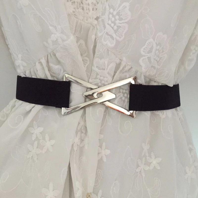 

Chic And Comfortable Pu Elastic Waist Belt With Floral Hook Closure For Styling Easy Triangle Black