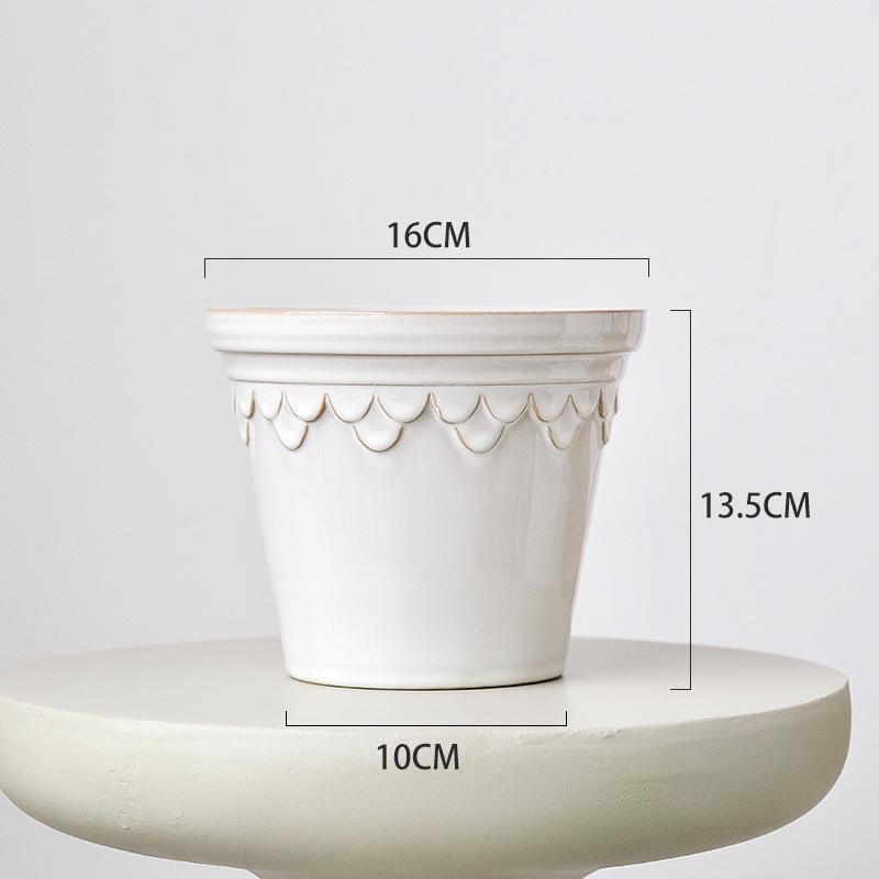 Embossed Roman-Style Glazed Flower Pot for Indoor/Outdoor Plants