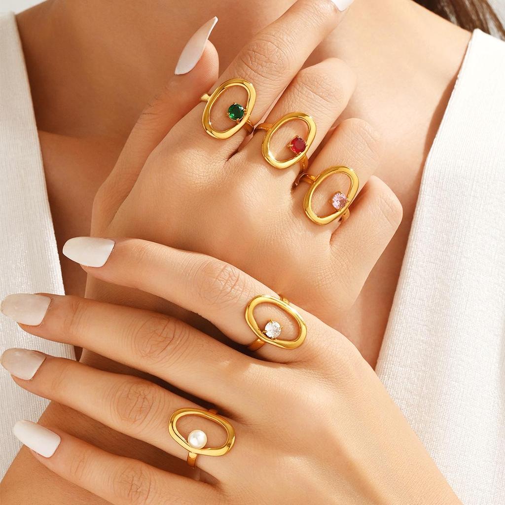 Women's Open Baroque Oval Geometric Ring In Stainless Steel