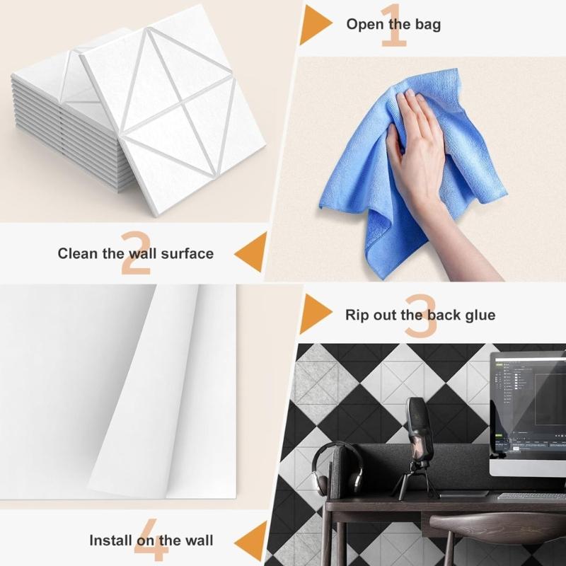 12Pieces Acoustics Foam Wall Tiles Soundproof Foam Panel Polyester Wall Panels for Quiet Study Spaces and Libraries
