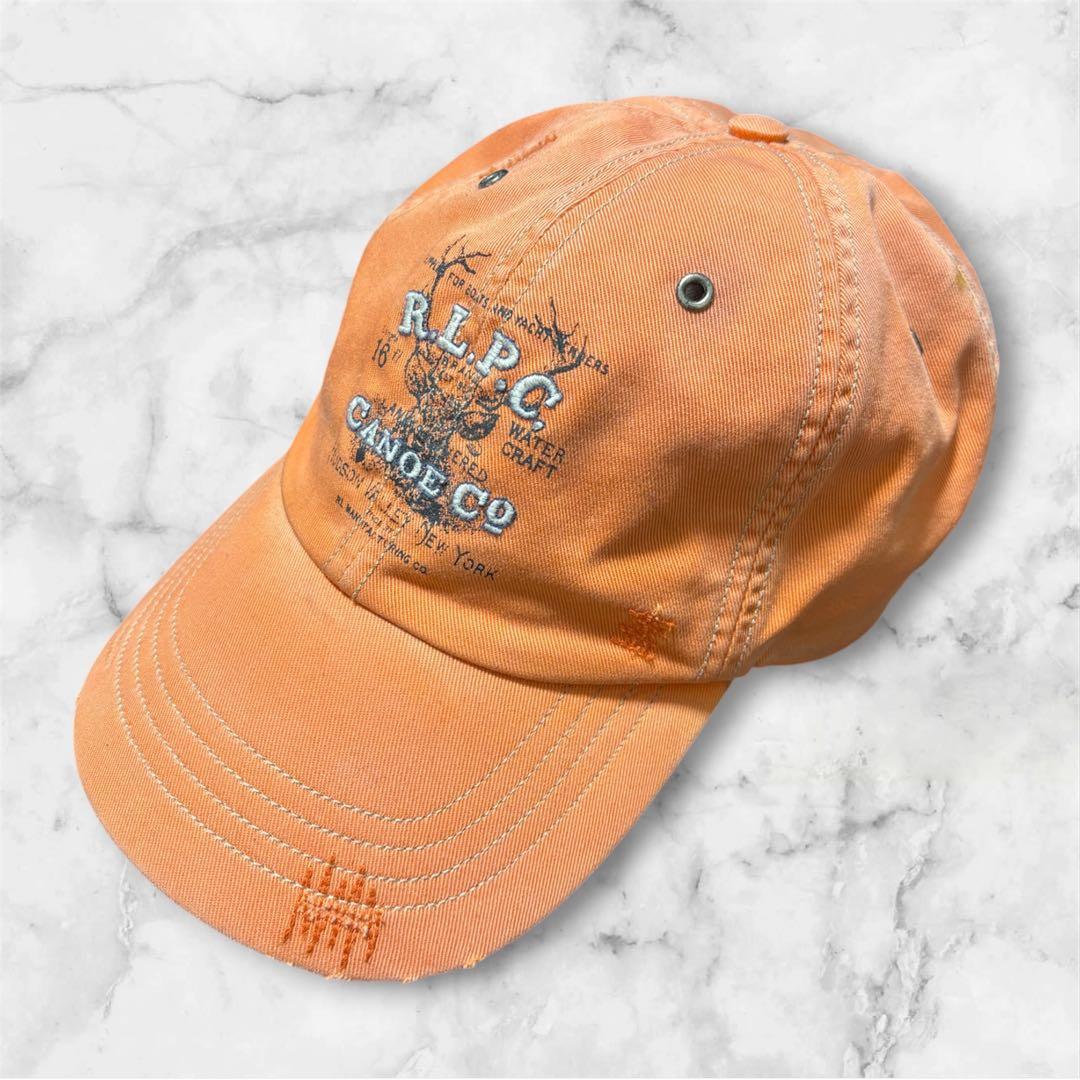 Used Rare Vintage Polo Ralph Lauren Baseball Cap Orange 90 s~
