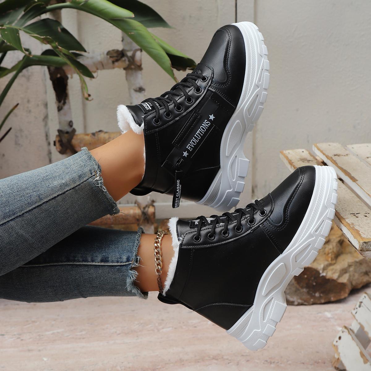 

Women Ankle Boots Warm High Top Cotton Shoes Platform Sports Shoes Winter Fashion Waterproof Boots Height Increased Snow Boots 43 чорний