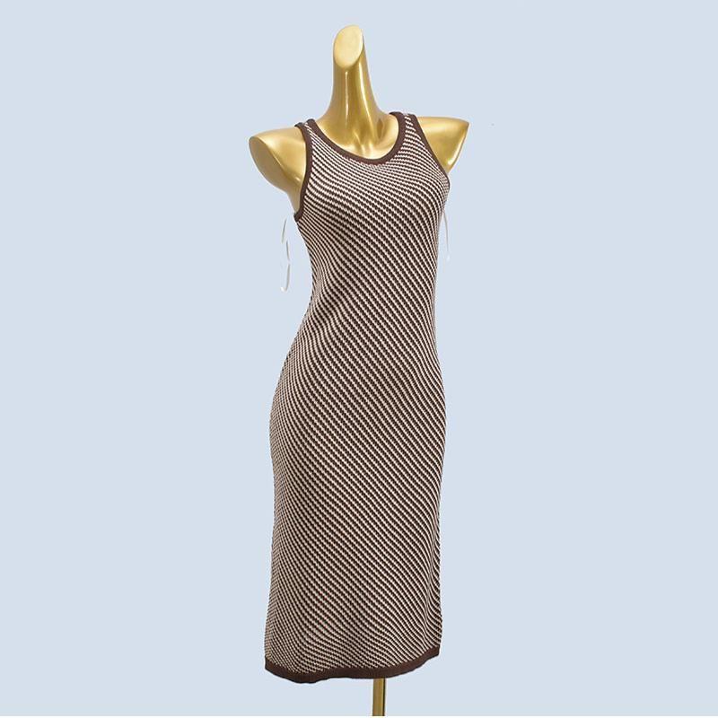 Export Fancy Stripes Vest Skirt Fashion Lazy Women's Bag Hip Silm Slim Looking Sleeveless Knitting Dress