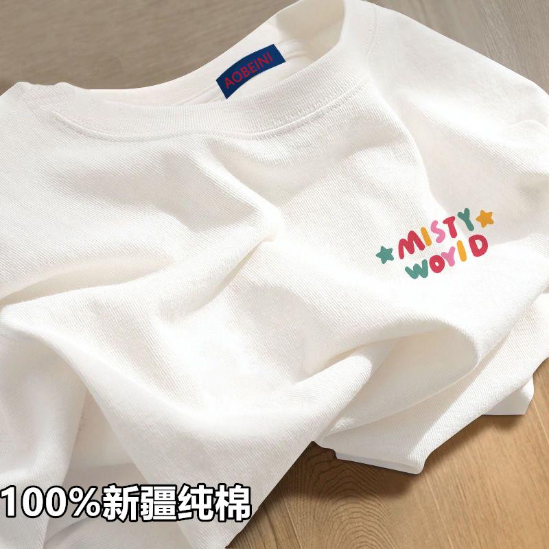 

Cotton short-sleeved t-shirt women s tide white bottoming shirt ins summer loose half-sleeved top S