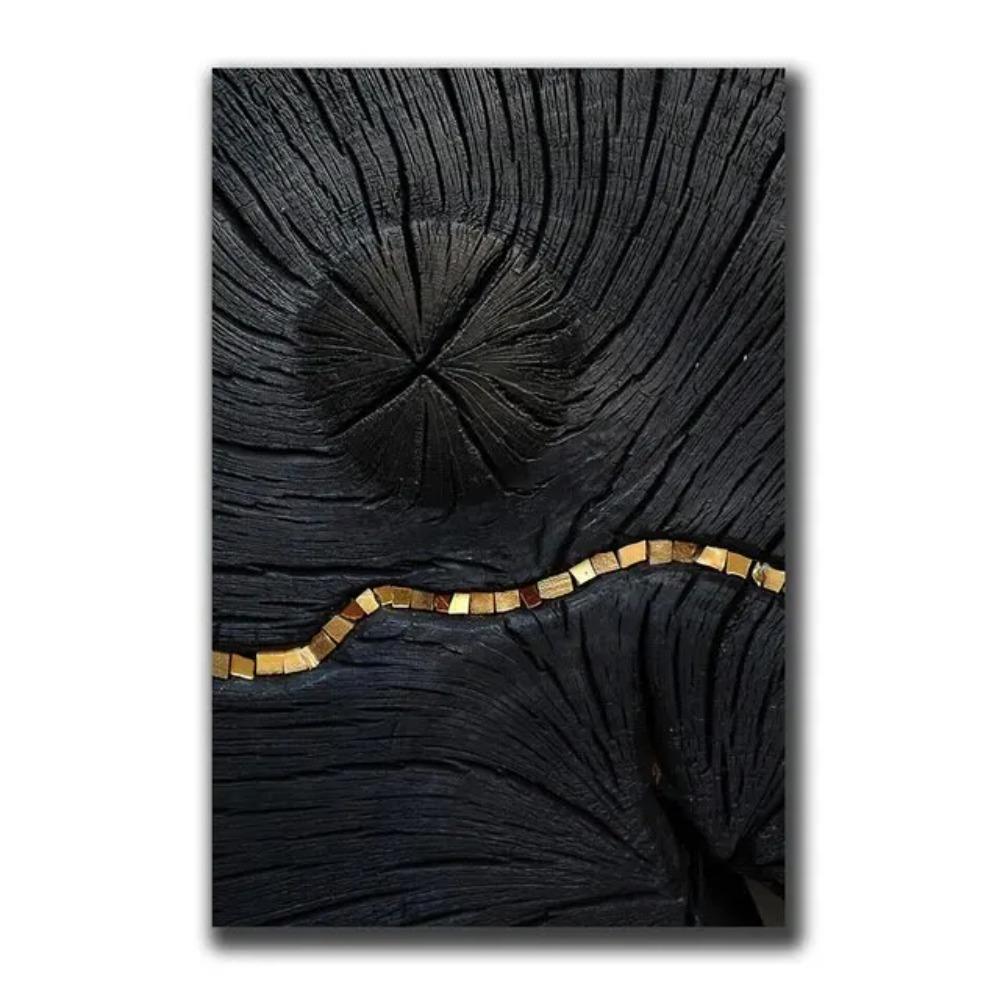 Luxury Vintage Wall Art Abstract Gold Black  Green Marble Canvas Painting with Wood Texture  Home Decor Posters  Prints