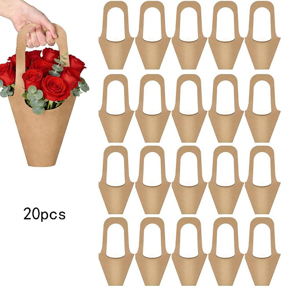 20 шт. Бумажные подарочные пакеты с цветами из крафт-бумаги для Дня святого Валентина, Цветочного магазина, Свадьбы