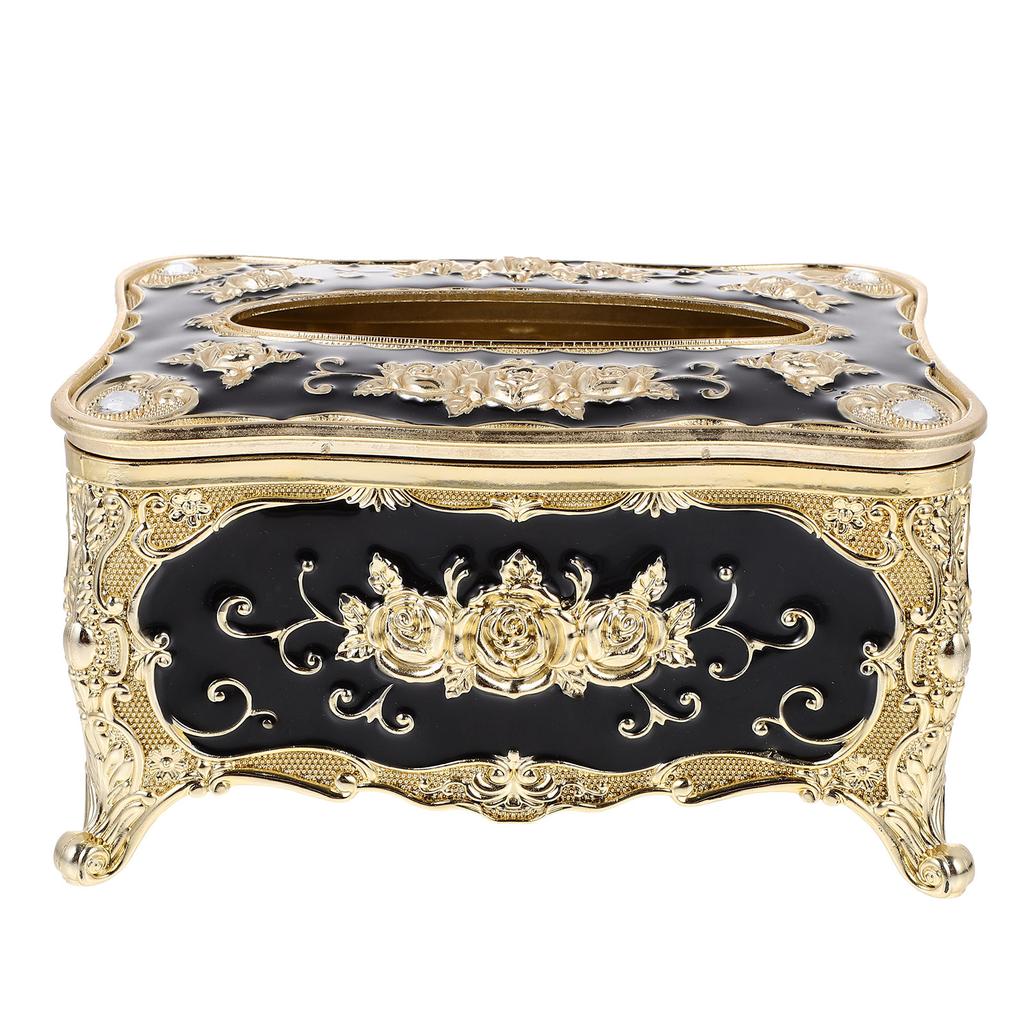 Gold Edge Tissue Box Home Storage European Style Case Rose Pattern Holder Abs Plastic Kitchen Ganization Boxes