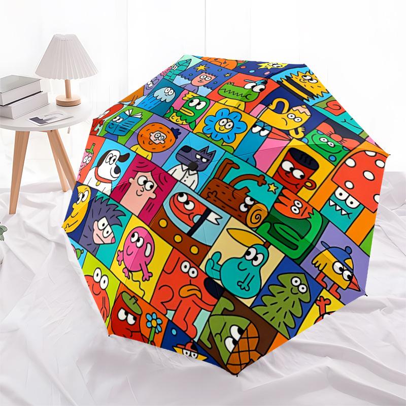 1pc Cartoon Characters Automatic Open/Close Umbrella with Folding Feature Compact Travel Umbrella, Lightweight Design, for Commuting, Business096