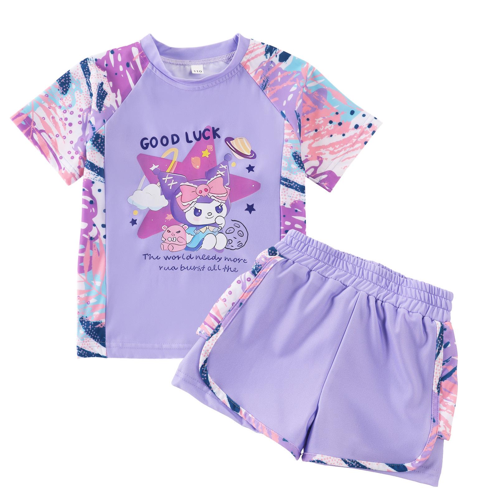 Kuromi Girls  Two-Piece Swimsuit Set 2026 - Sun Protection, Quick Dry, Split Design Size 110 (Recommended height 100 cm)