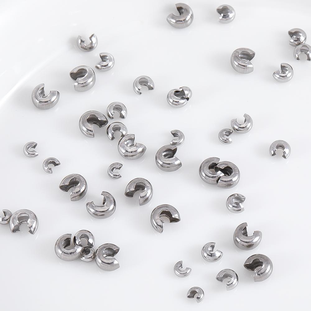 20 Stück Stahlfarbe Edelstahl Crimpperlen-Abdeckungen Offene Halbrunde Crimpperlen-Knotenabdeckung Kleine Perlen für Schmuck Bastelherstellung