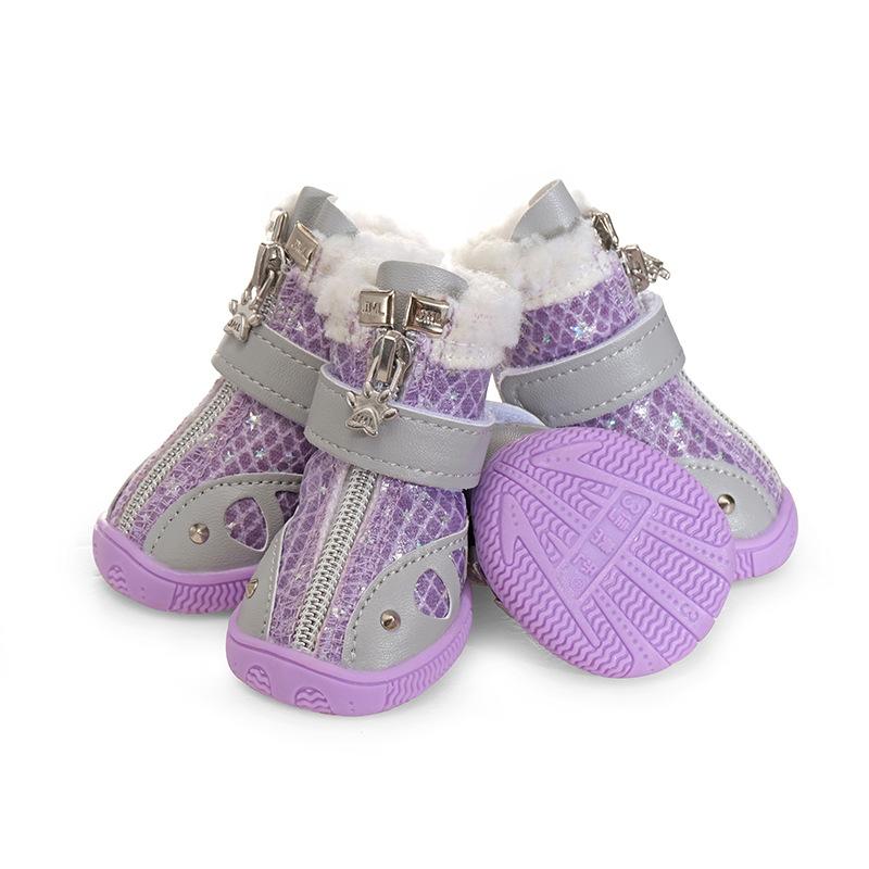 

Блестящие ботинки-заклепки для собак, зимние теплые флисовые ботинки для домашних питомцев, нескользящие ботинки для маленьких собак, обувь для чихуахуа, йоркширского терьера 1 фиолетовый