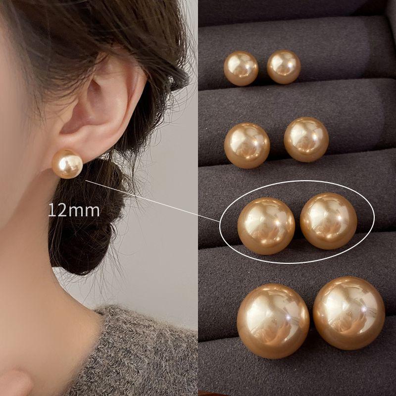 

Champagne Color-Women Sterling Silver Needle Accessible Luxury Pearl Stud Earrings 12mm Shijia Champagne Stud Earrings