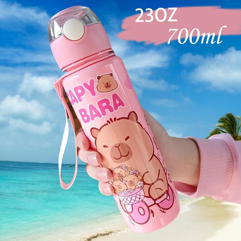 Capybara Theme Cute Water Bottle 700ML, with Handle, Leak-Proof Design, Includes Straw, Durable, Perfect for School and Camping