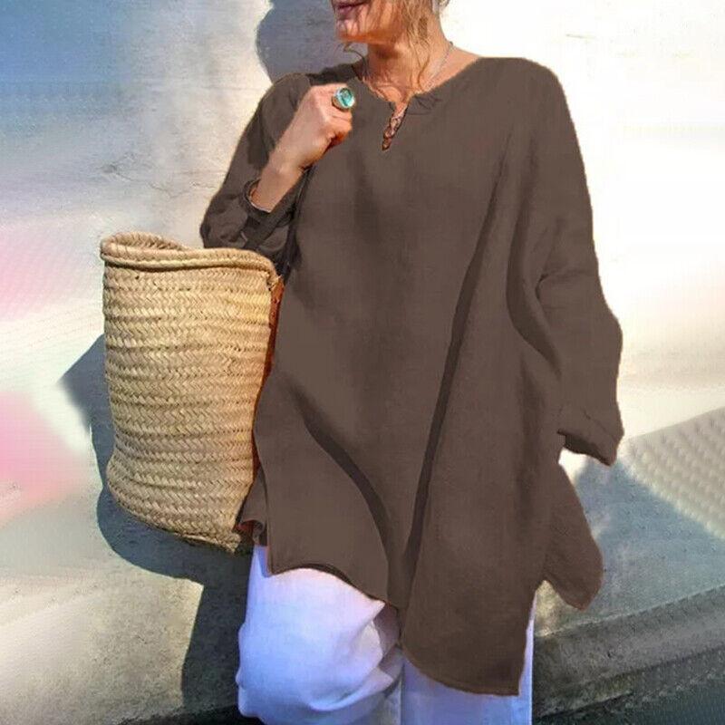 

Plus Women Size Casual Baggy Long Sleeve T Shirt Summer Beach Tunic Blouse Tops 5XL