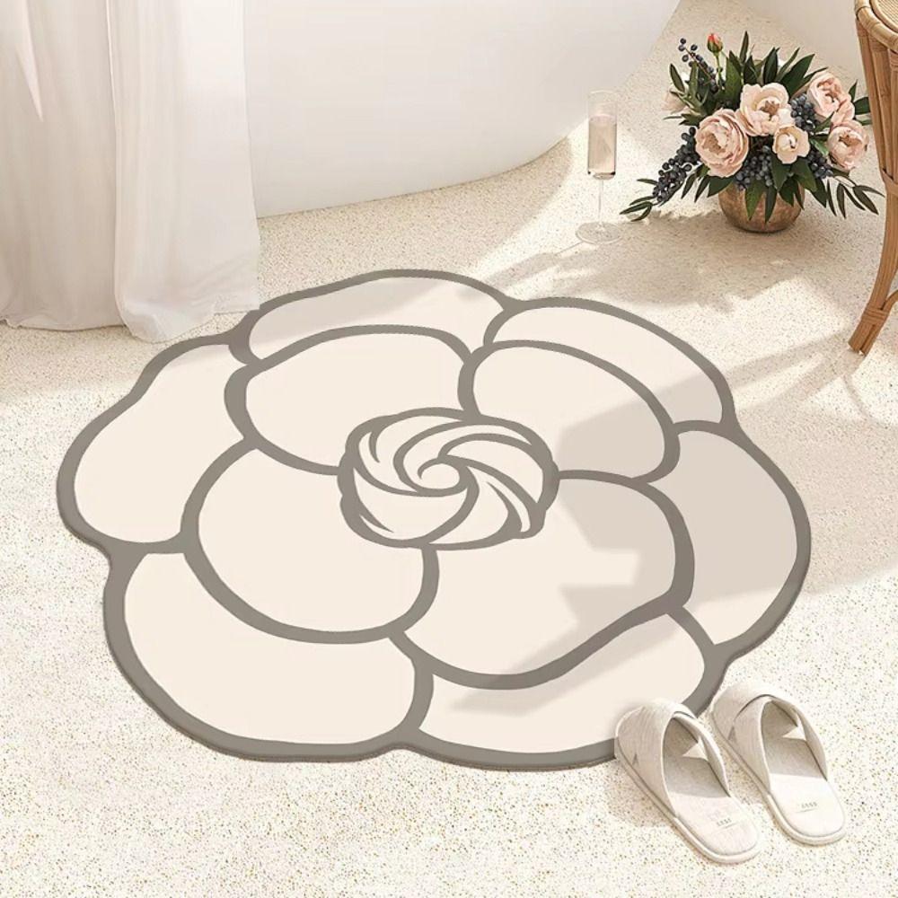 Soft Crystal Velvet Camellia Carpet Non-slip Quick-Drying Floor Rugs 60x60CM Absorbent Floor Mat Living Room Bathroom